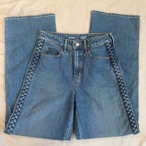 Old Navy Light Blue, Braided Sides Detailed, Extra High Rise, Wide Leg Jeans- 0